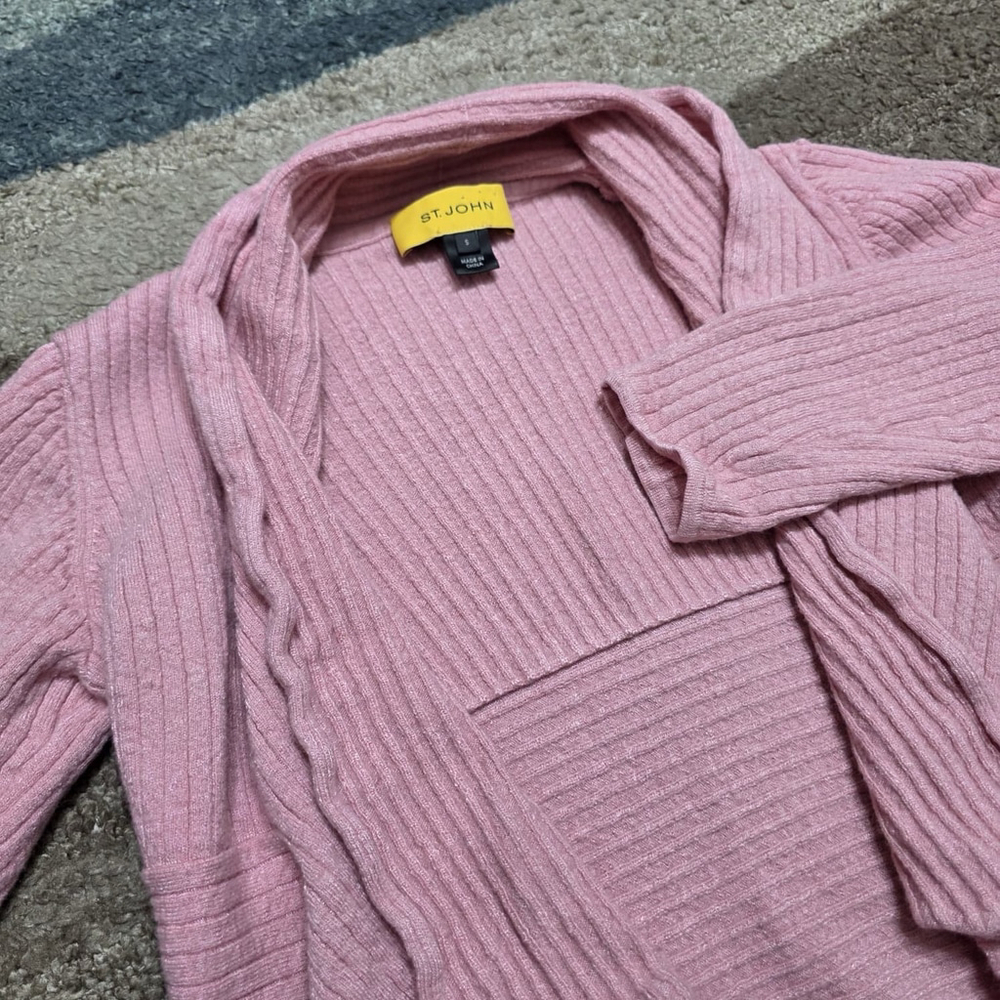 ST JOHN Pink Cardigan Sweater Wool Blend SOFT Womens Size S
